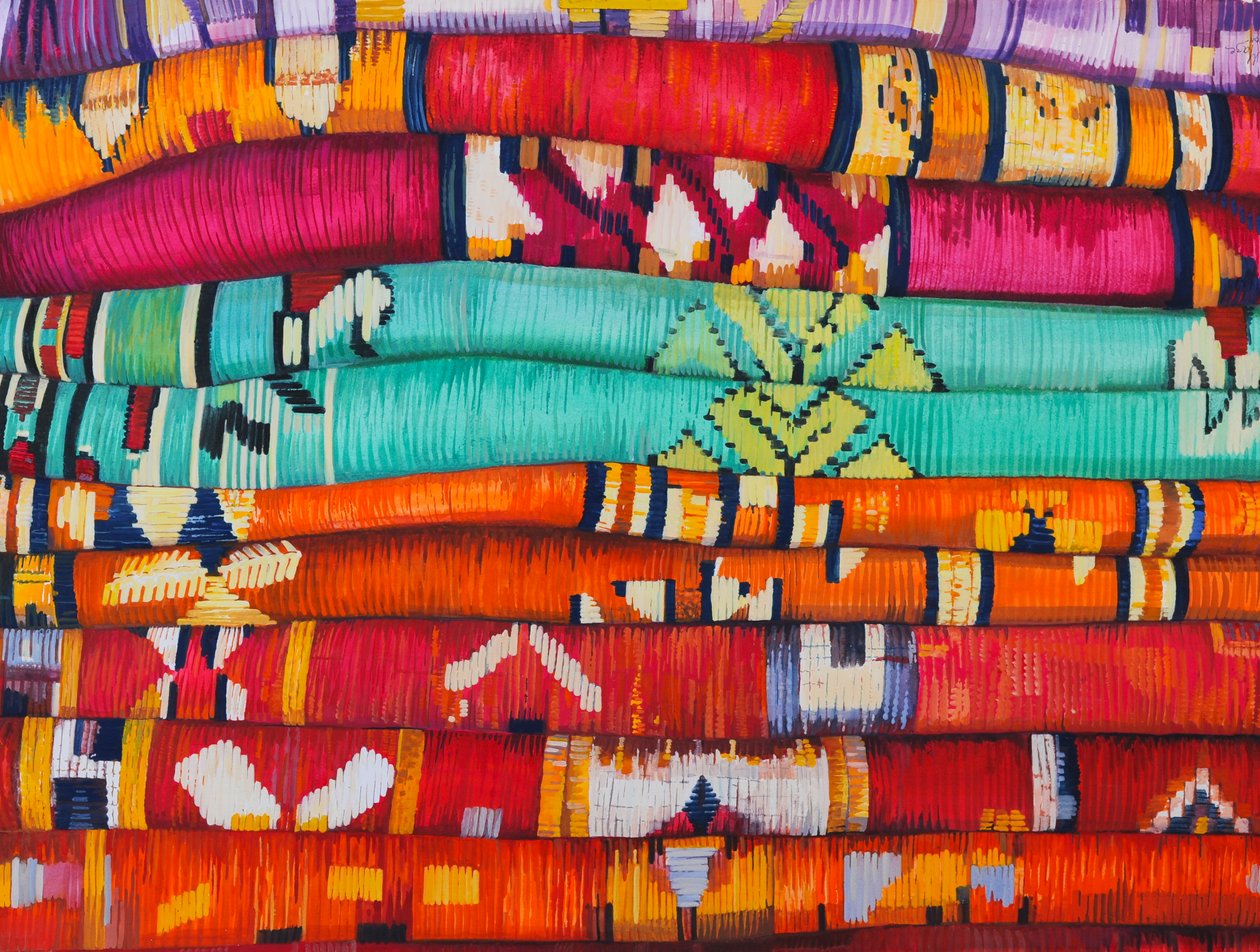 Marokkolaisia kankaita 4, 2013 (guassi paperille). tekijältä Jeanne Maze