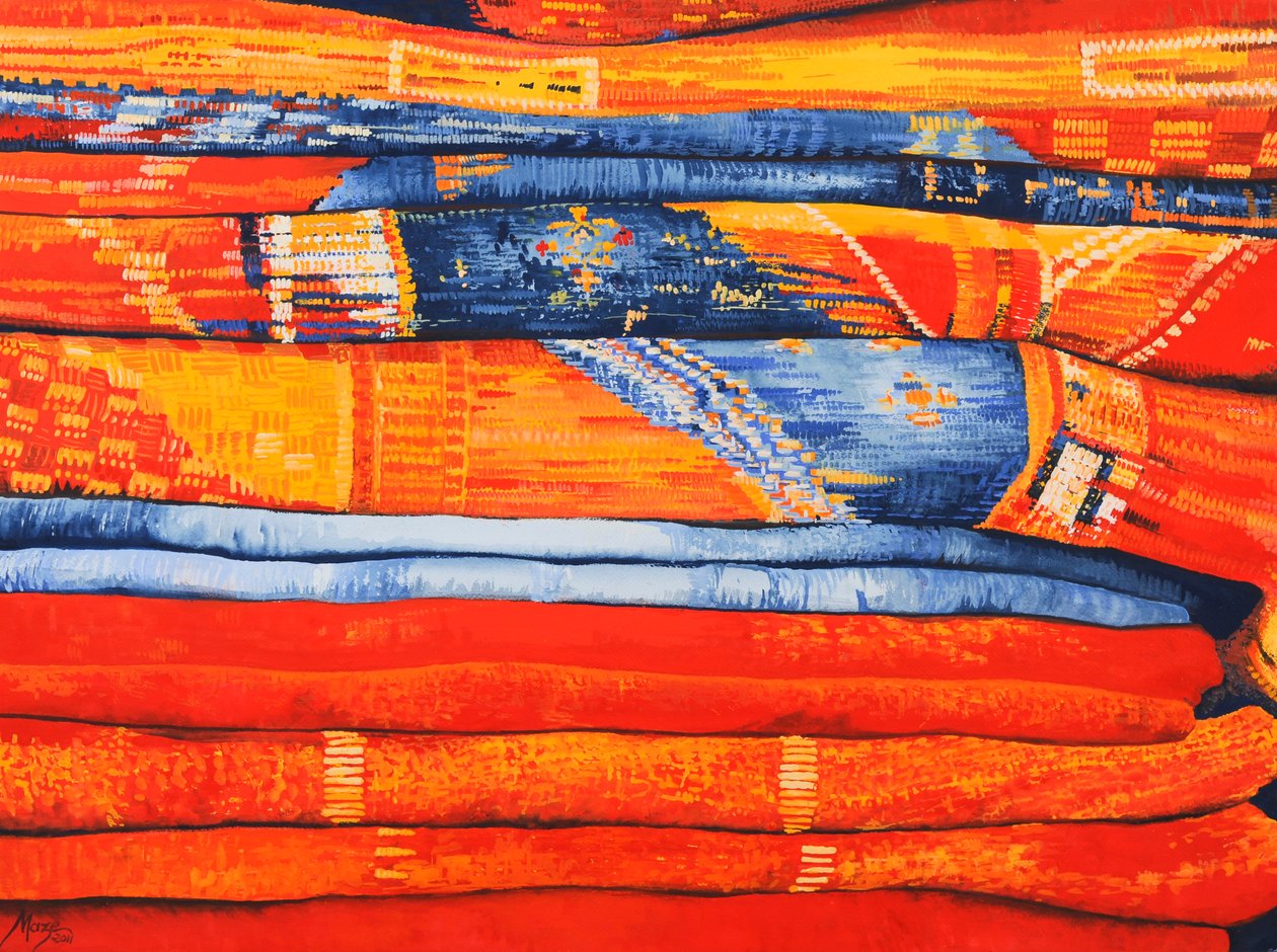 Marokkolaisia kankaita 6, 2013 (guassi paperille). tekijältä Jeanne Maze
