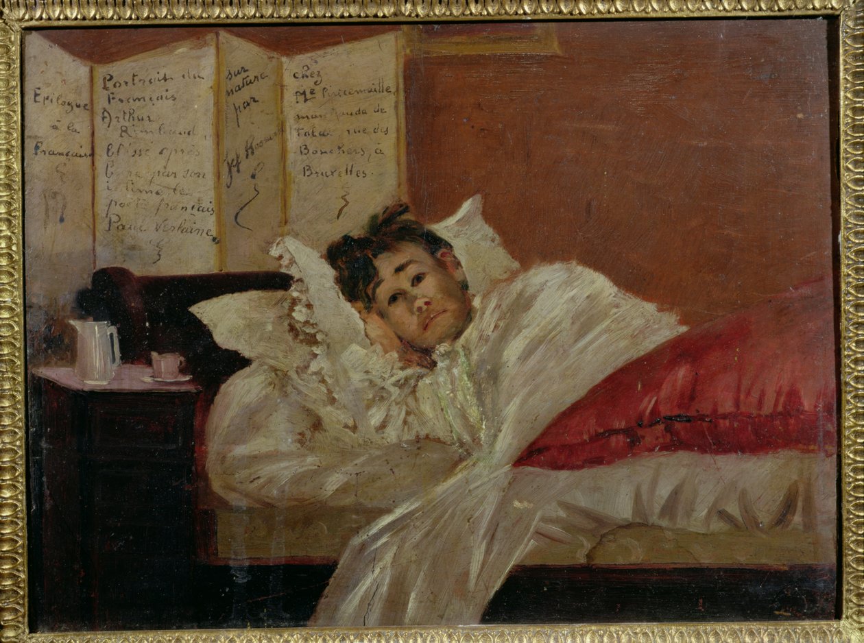 Arthur Rimbaud (1854-91) sängyssään Brysselissä tekijältä Jef Rossman