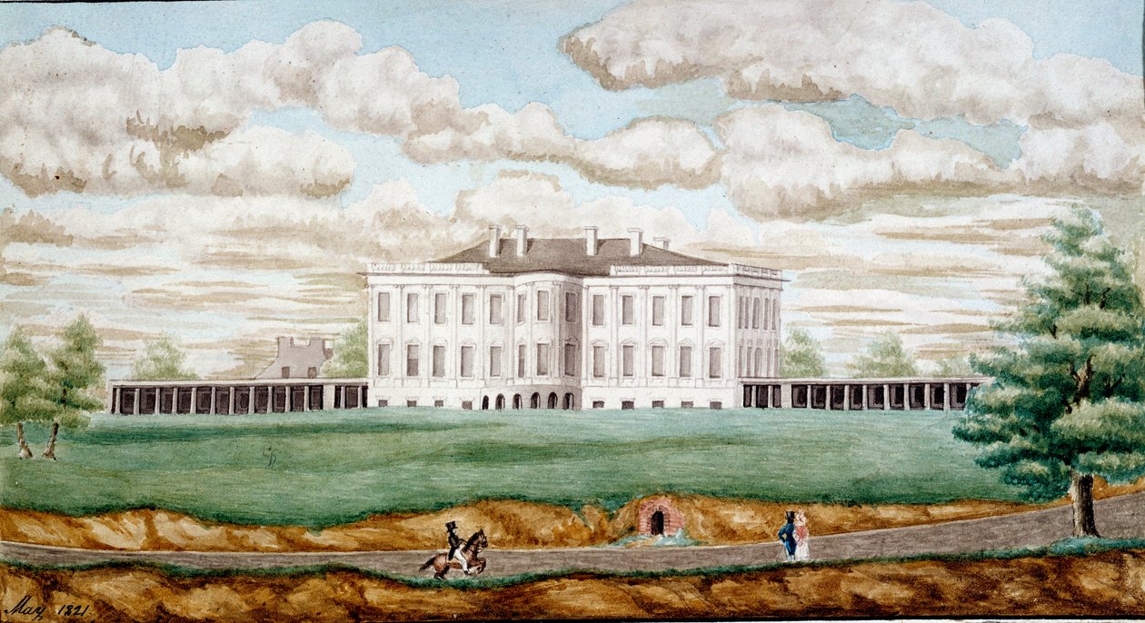 Valkoinen talo Washingtonissa Jefferson Vailin (1743-1826) maalaus 1821 Blerancourt, Musee Franco American tekijältä Jefferson Vail