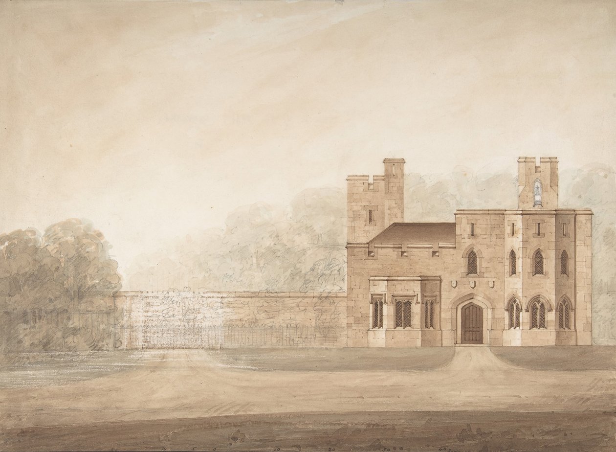 Suunnittelu Bishopsgate Lodgelle, Windsorin linnassa, Berkshiressä, n. 1820-30. tekijältä Jeffry Wyatville