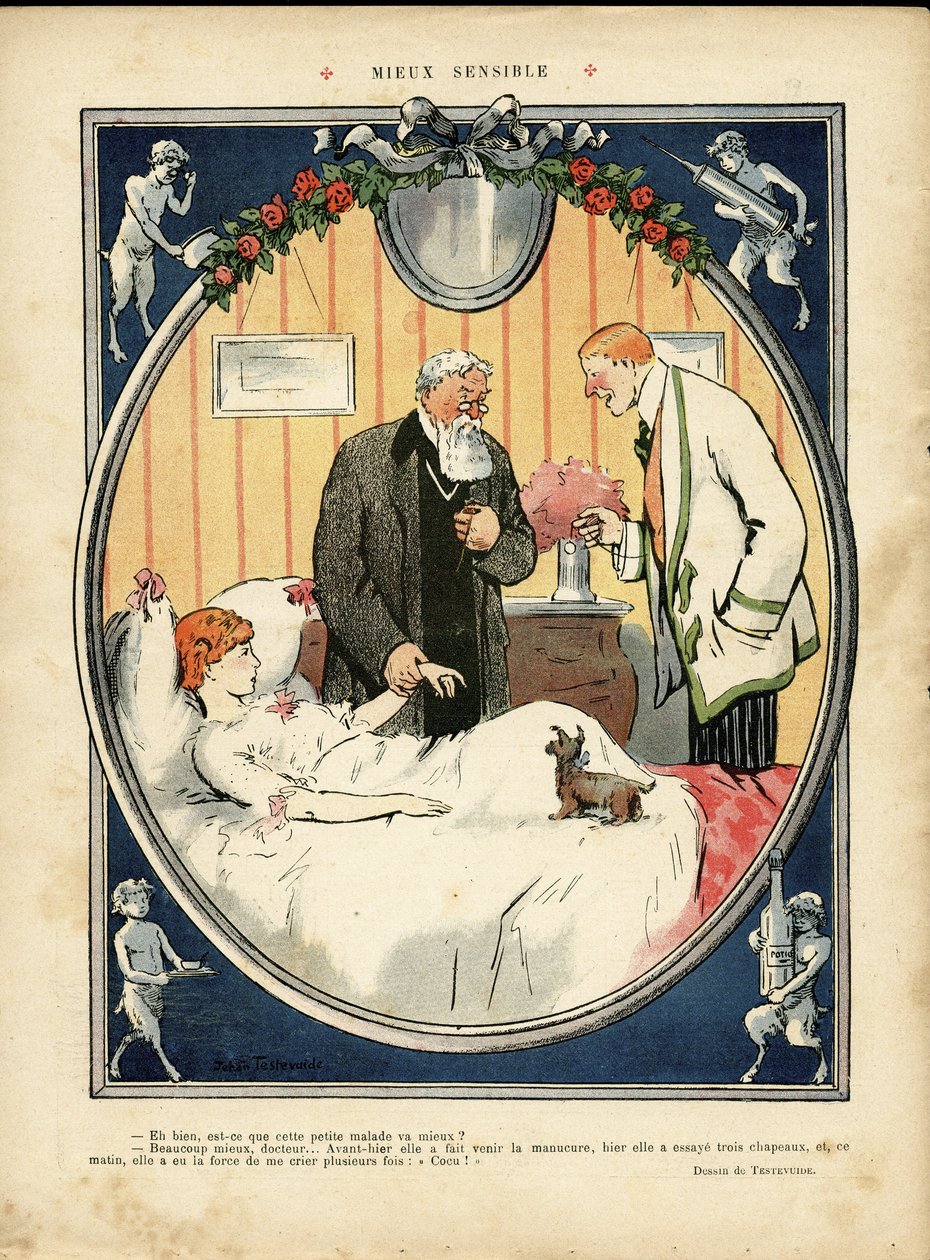 Jehan Testevuiden (1873-1924) kuvitus Le Liressä, nro. 375, 09/04/10 - Parempi herkkä - Lääketieteellinen tekijältä Jehan Testevuide