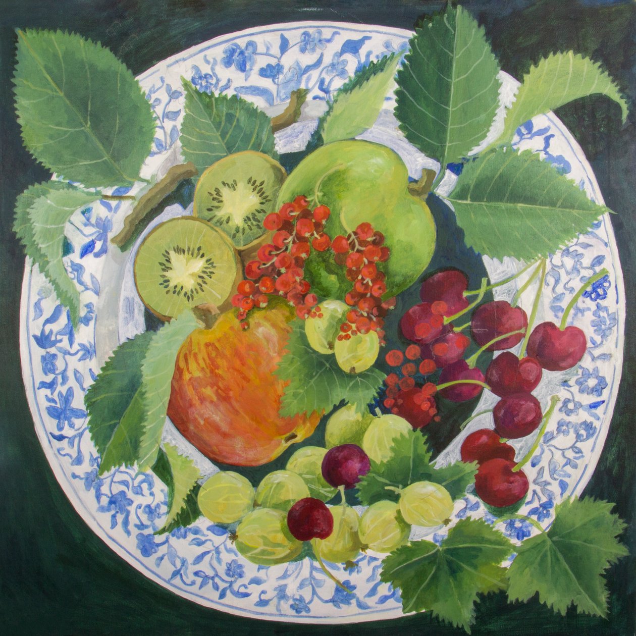 Omenat ja viinirypäleet, 2018 (akryyli kankaalle) tekijältä Jennifer Abbott