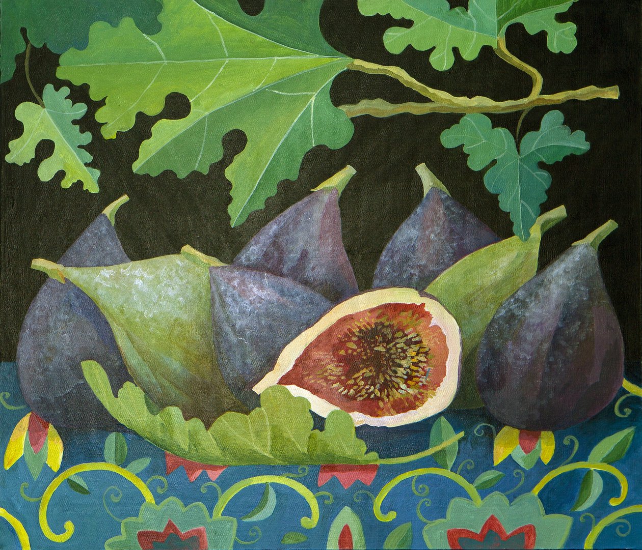 Viikunat mustalla, 2014 (akryyli kankaalle) tekijältä Jennifer Abbott
