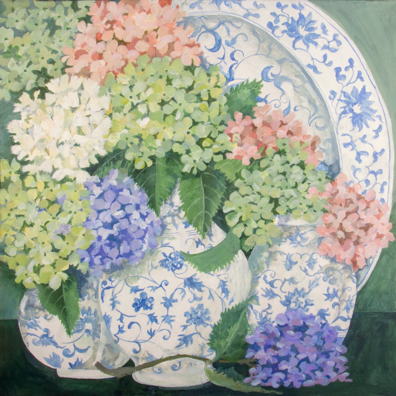 Hortensiat, 2018 (akryyli kankaalle) tekijältä Jennifer Abbott
