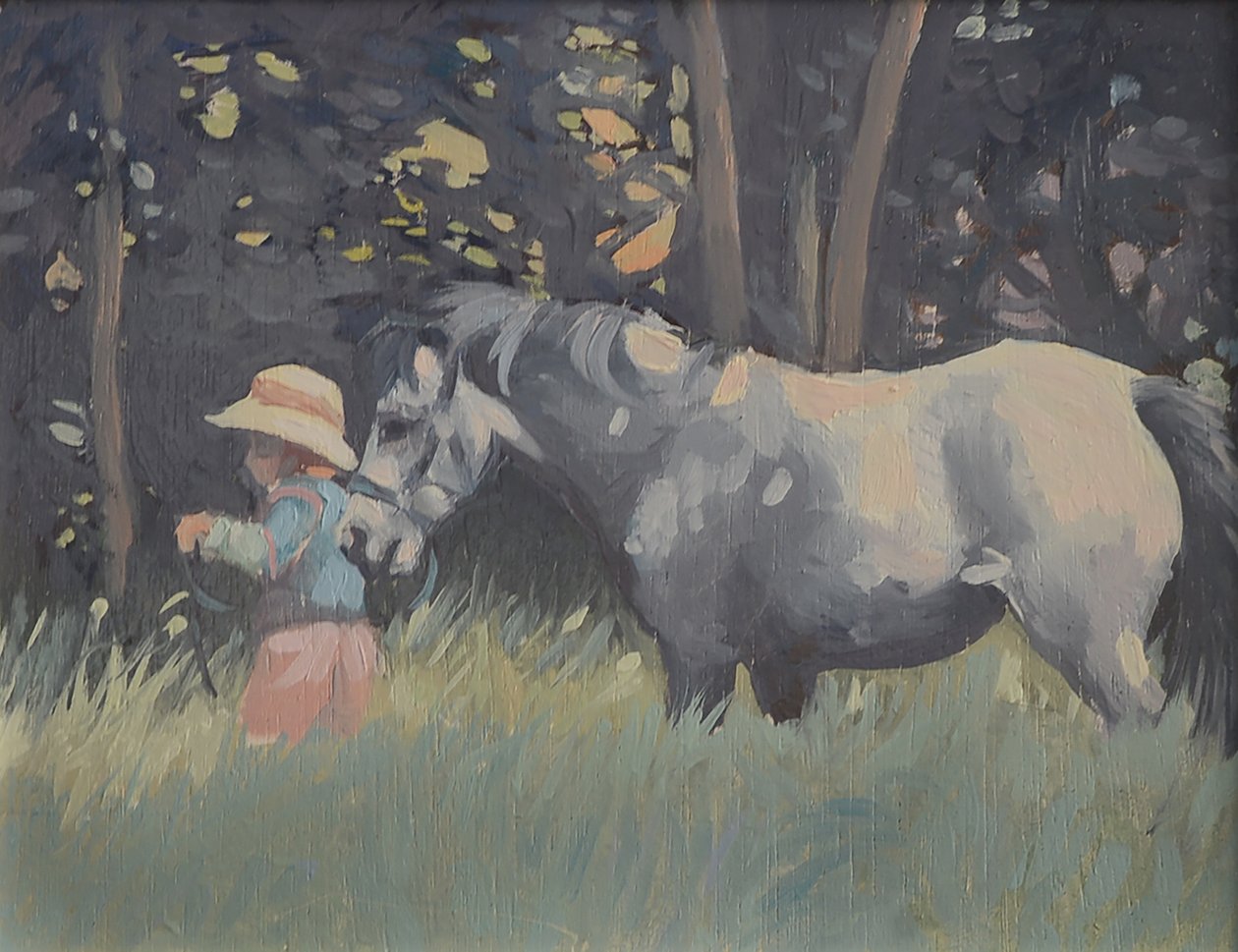Caroline ja Rosie The Pony (öljy kankaalle) tekijältä Jennifer Wright