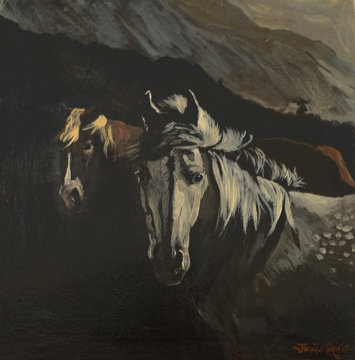 Mountain Ponies (öljy kankaalle) tekijältä Jennifer Wright