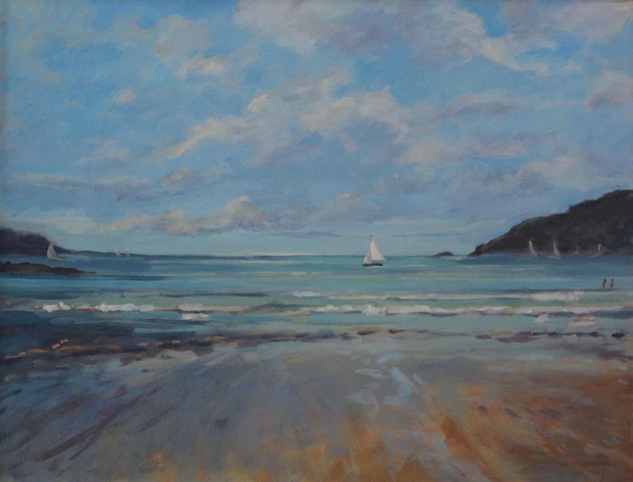 Northsands Salcombe , purjehdus . öljy kankaalle , 2016 tekijältä Jennifer Wright