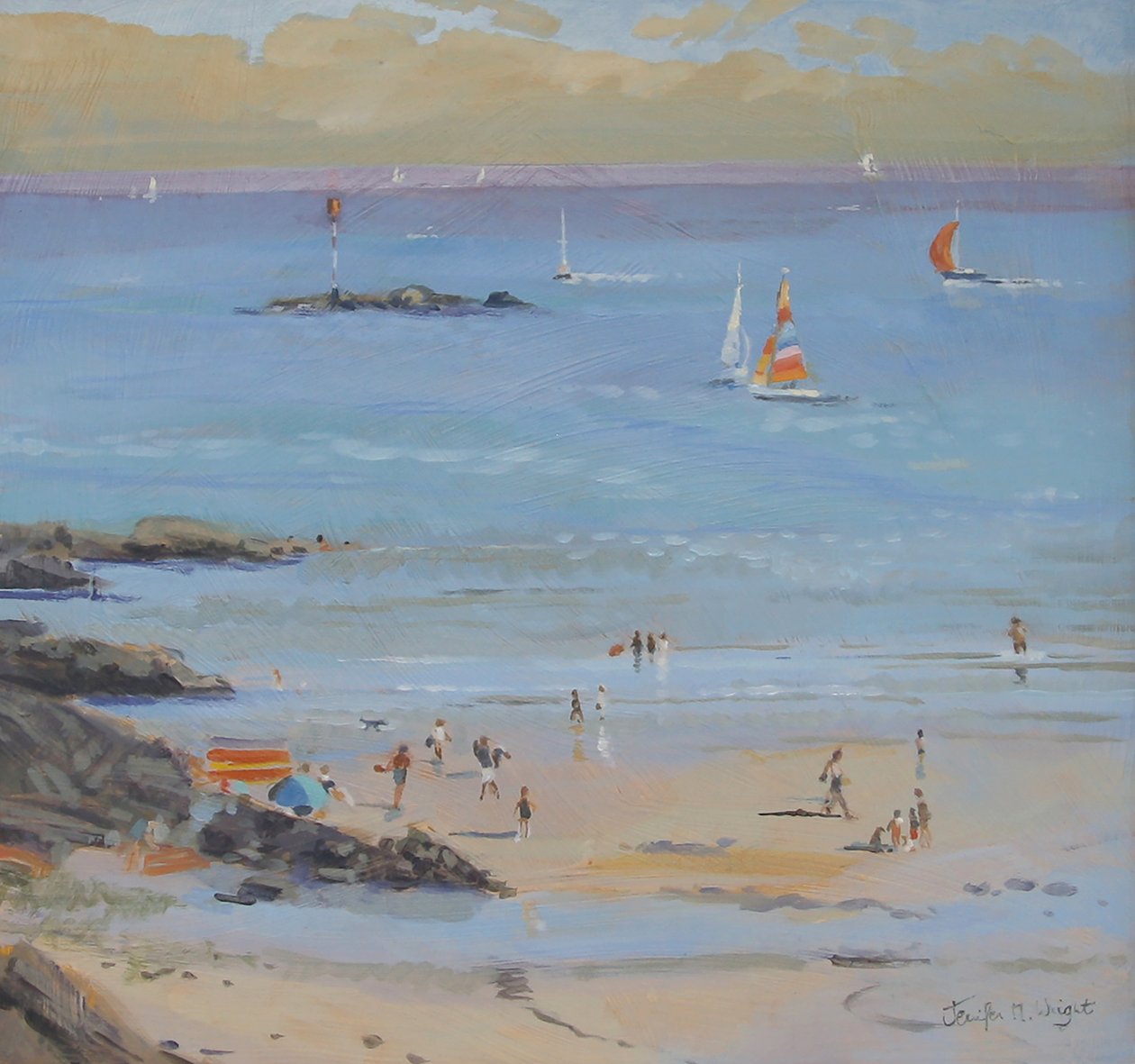 Salcombe Millbay Morning (öljy kankaalle) tekijältä Jennifer Wright