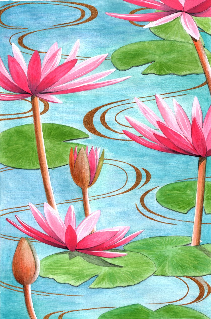 Lotus Flower, 2008 (guassi & värikynä paperilla) tekijältä Jenny Barnard