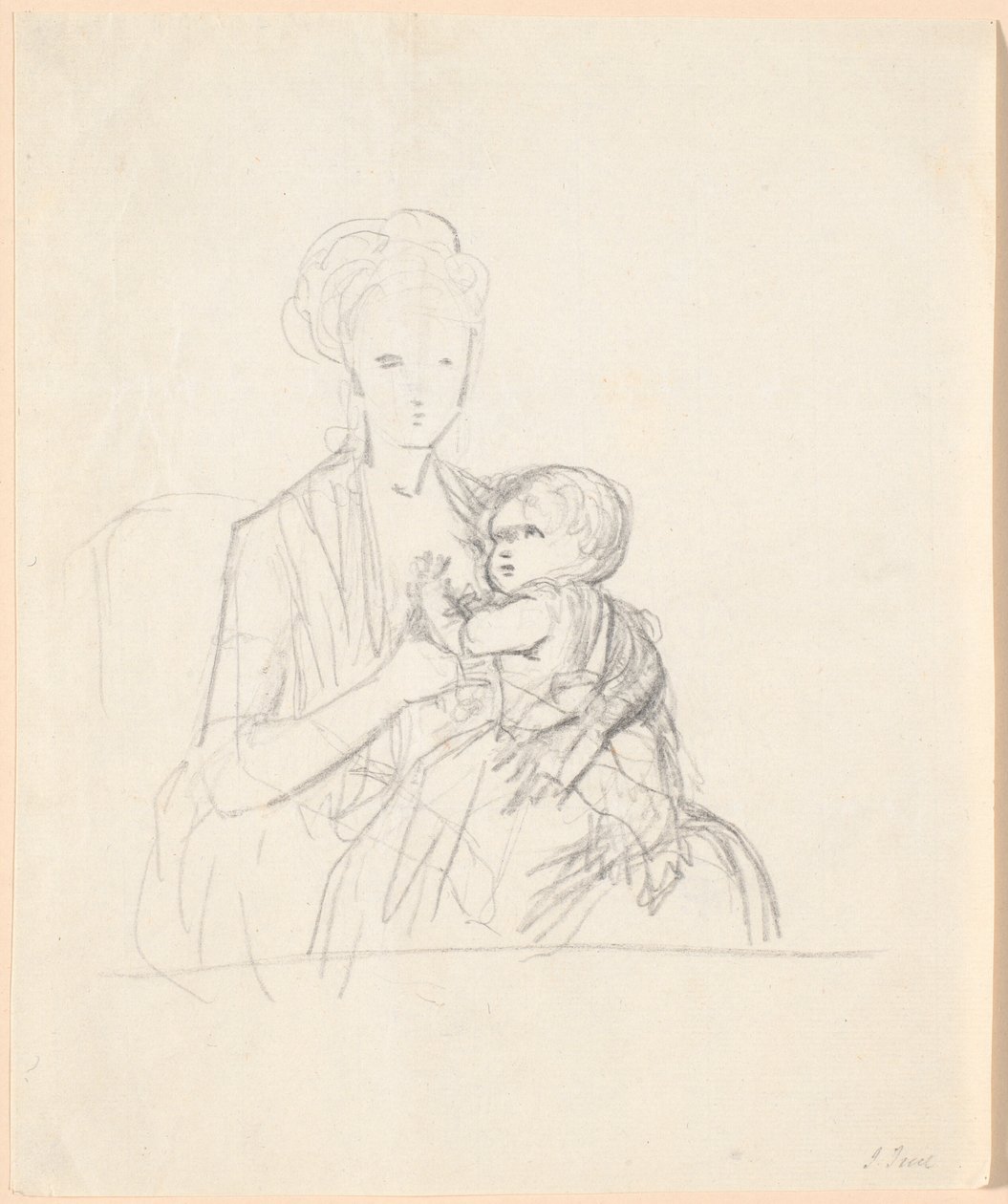 Luonnos kreivitär Sophie Magdalene Rabenin muotokuvaan, syntyperäinen von Qualen vanhimman poikansa kanssa, syntynyt 1784 tekijältä Jens Juel