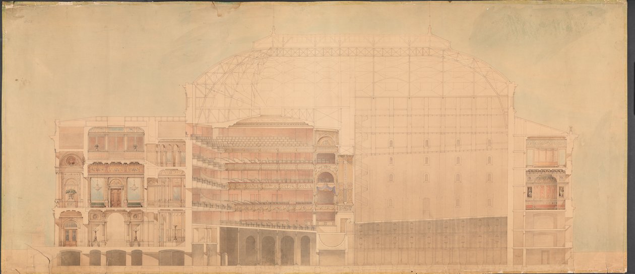 Kuninkaallinen Teatteri 1874. Pitkittäisleikkaus tekijältä Jens Vilhelm Dahlerup