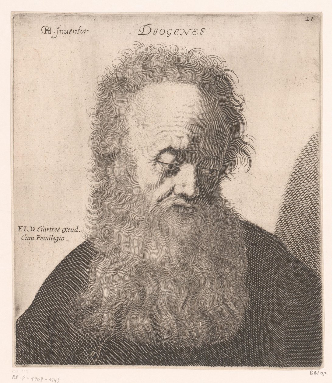 Muotokuva Diogenes of Sinopesta Diogenes (otsikko objektissa) Filosofien ja kuninkaiden rintakuvat (sarjan nimi) tekijältä Jerôme David (attributed to)