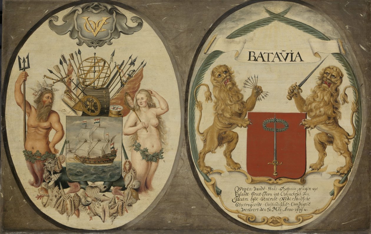 Hollantilaisen Itä-Intian yhtiön ja Batavian kaupungin aseet, 1651 tekijältä Jeronimus Becx