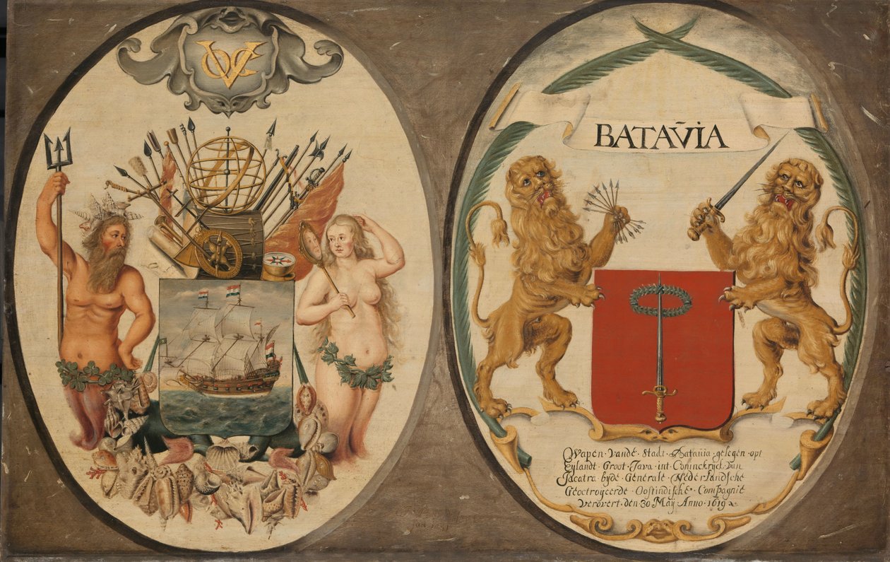 Hollantilaisen Itä-Intian yhtiön ja Batavian kaupungin aseet tekijältä Jeronimus Becx (II)