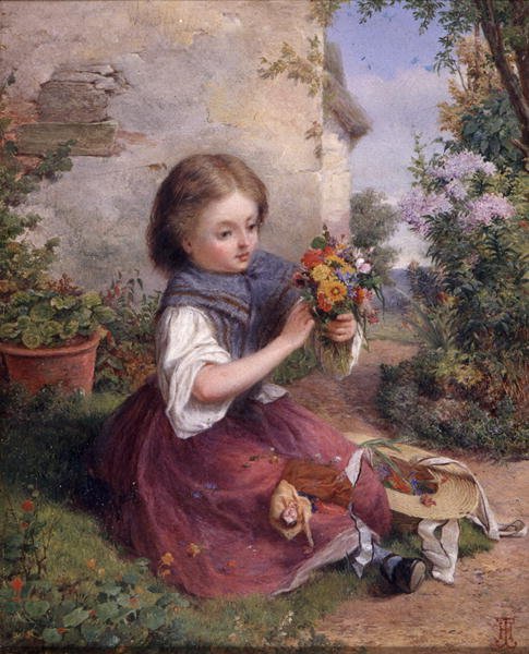 The Posy, n. 1880 (öljy paneelille) tekijältä Jessica (attr.to) Hayllar