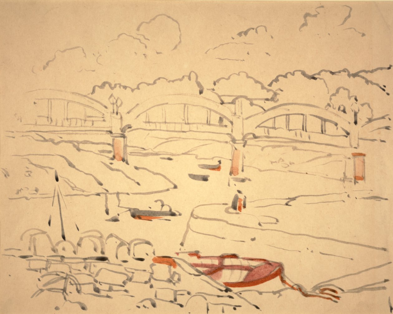 Kuvitus teokseen "The Book of Bridges", n. 1911 (akvarelli ja tussi paperille) tekijältä Jessie Marion King