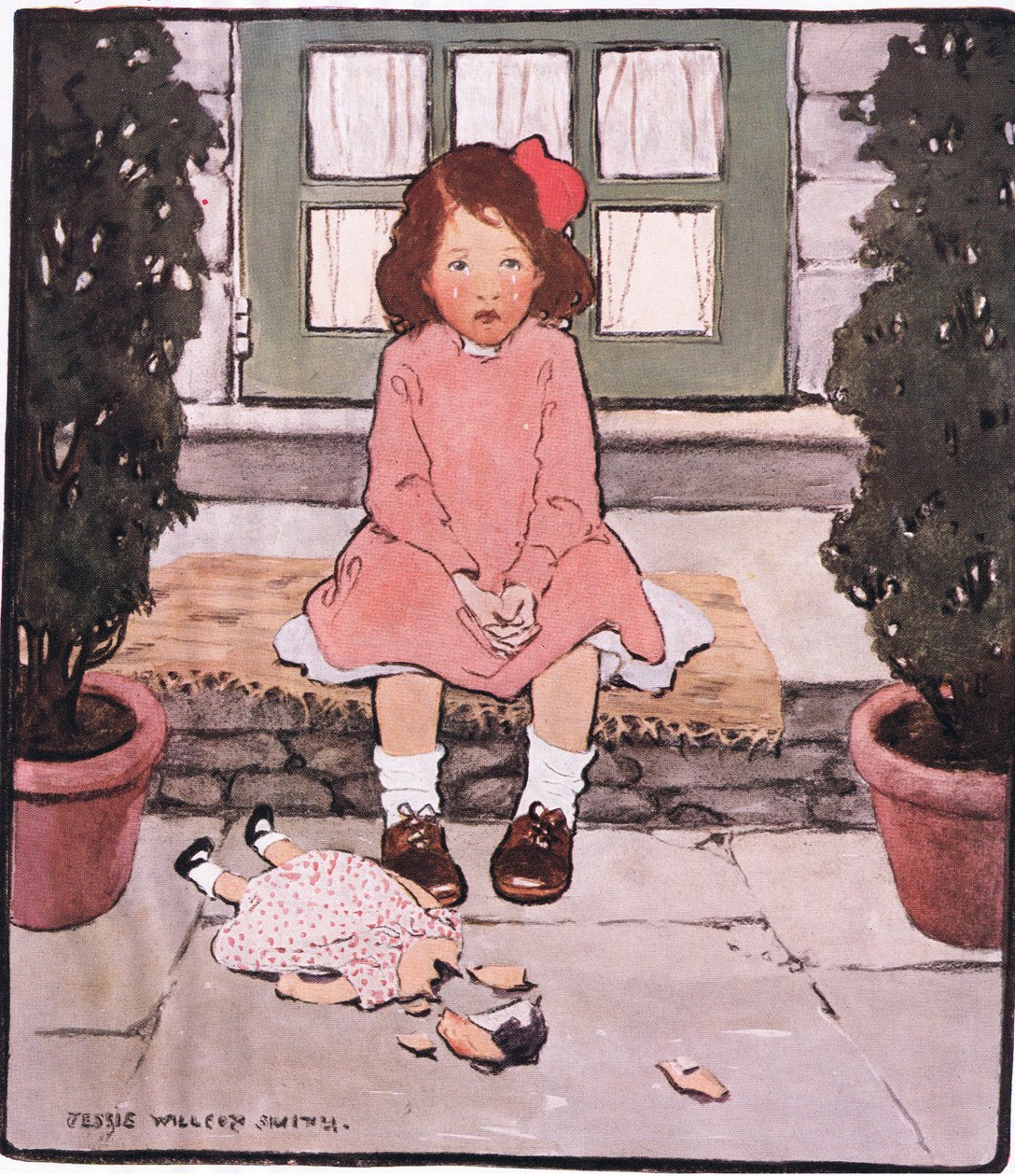 Särkynyt pää ja sydän (väri litho) tekijältä Jessie Willcox Smith