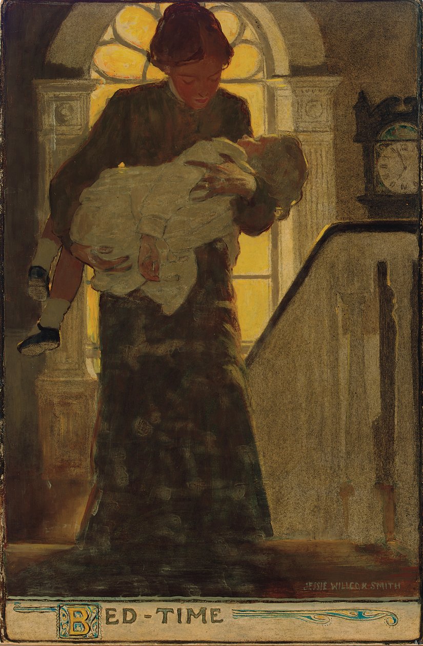 Bed-Time, n. 1902 (hiili, akvarelli ja öljy taululle) tekijältä Jessie Willcox Smith