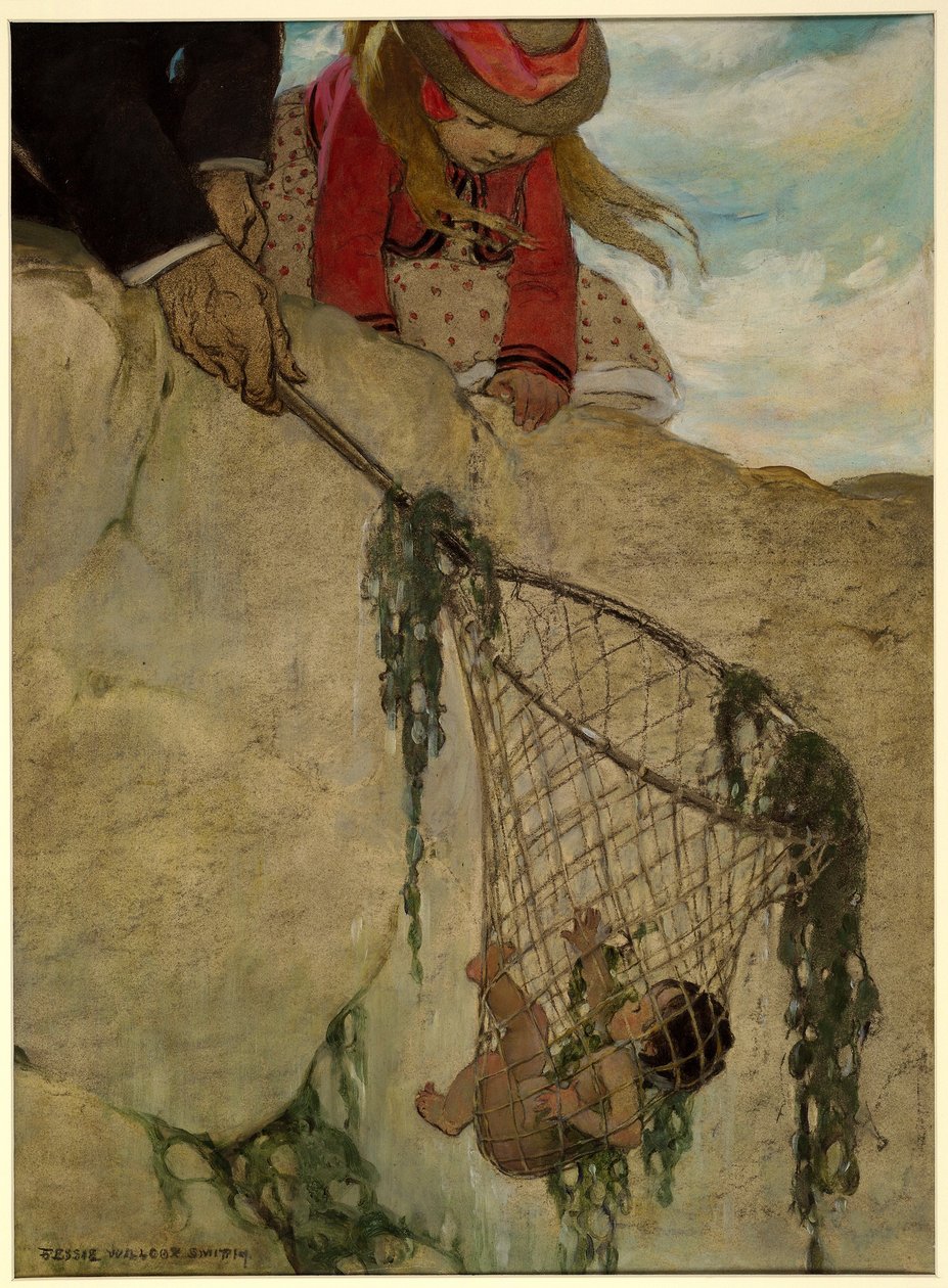 Hän tunsi verkon erittäin raskaaksi, Charles Kingsleyn pubista The Water Babies. 1916 (väri litho) tekijältä Jessie Willcox Smith