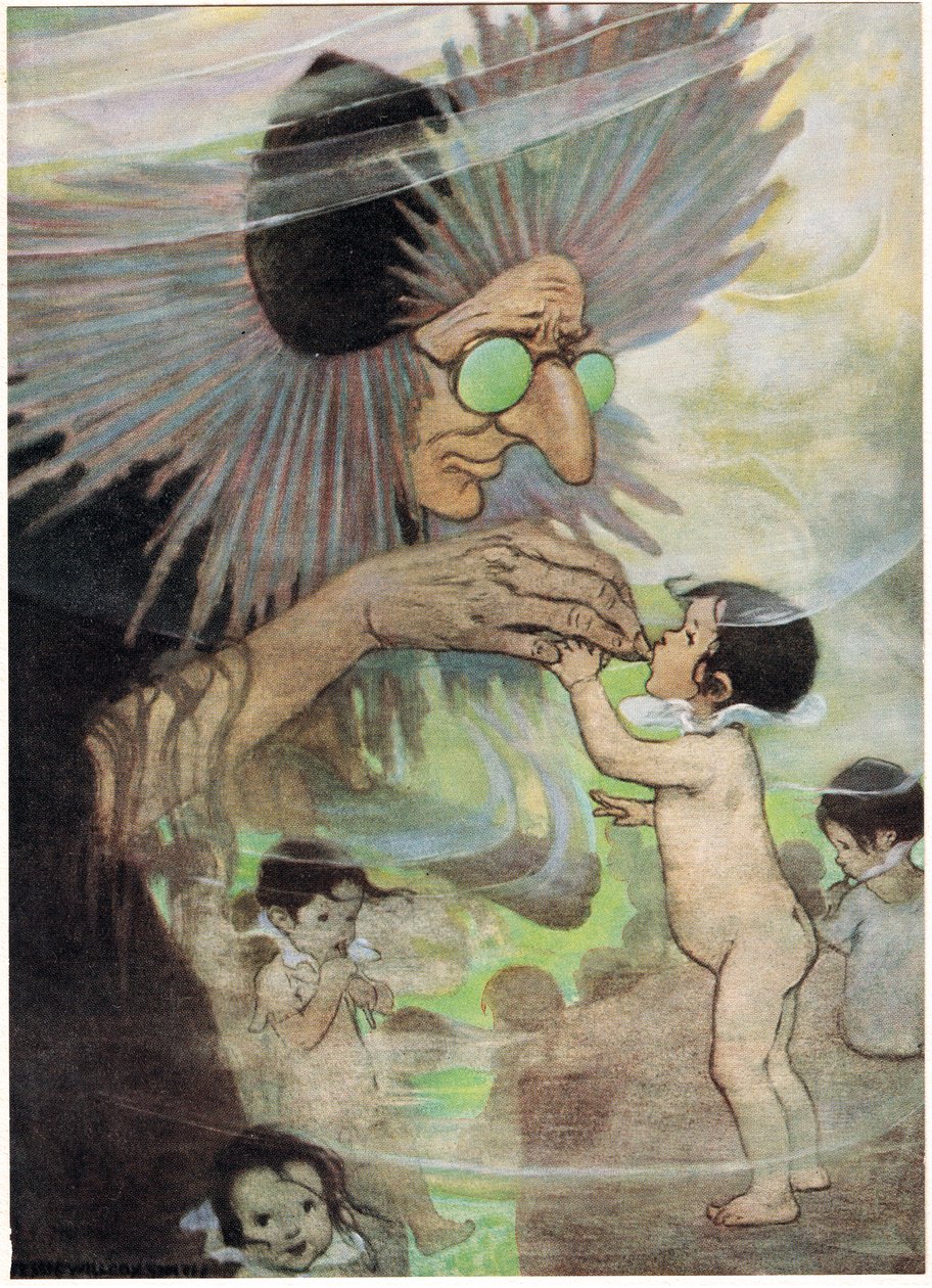 Rouva Bedoneasyoudid, kuvitus pastori Charles Kingsleyn teoksesta "The Water Babies" (värinen lito) tekijältä Jessie Willcox Smith