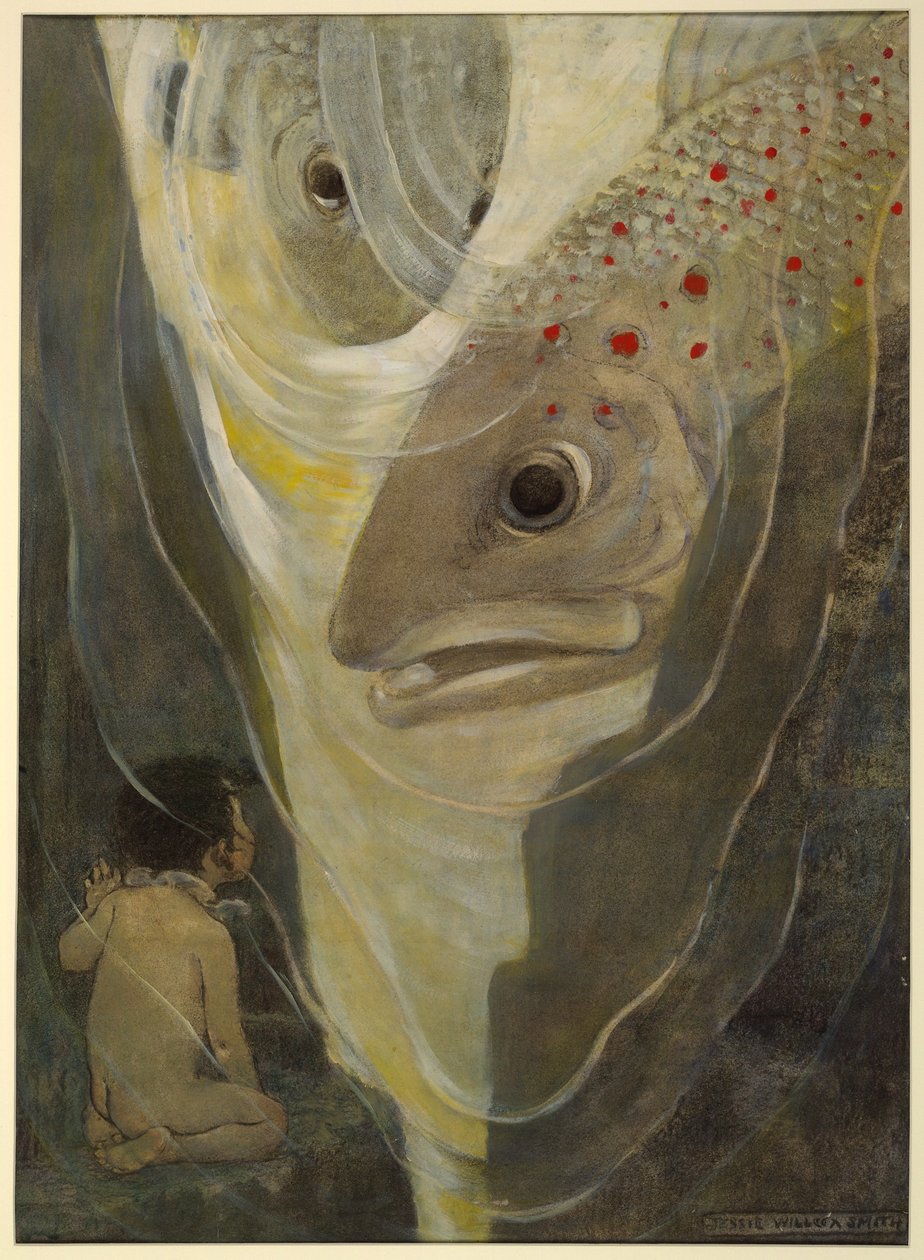 Oi, älä satuta minua! huudahti Tom. Haluan vain katsoa sinua; olet niin komea Charles Kingsleyn The Water Babies -pubista. 1916 (väri litho) tekijältä Jessie Willcox Smith