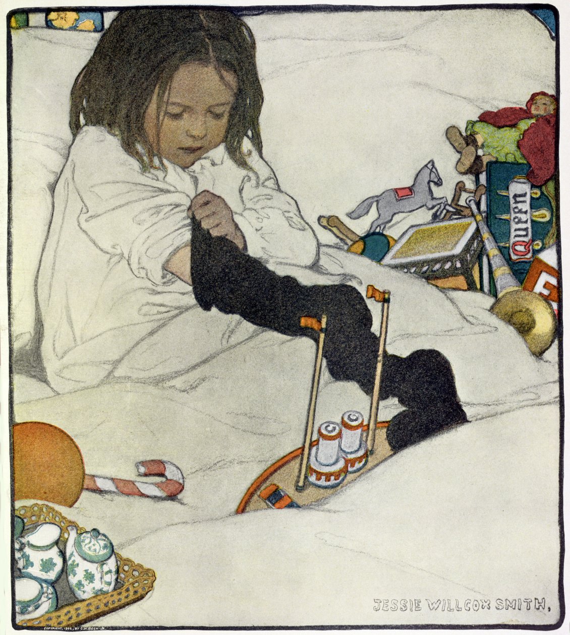 Joulusukkahousun avaaminen tekijältä Jessie Willcox Smith