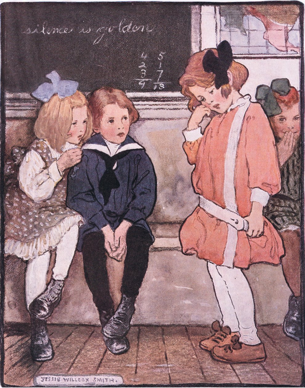Hän tuli alas lavalta tukahduttaen silti rohkeasti kyyneleensä (väri litho) tekijältä Jessie Willcox Smith