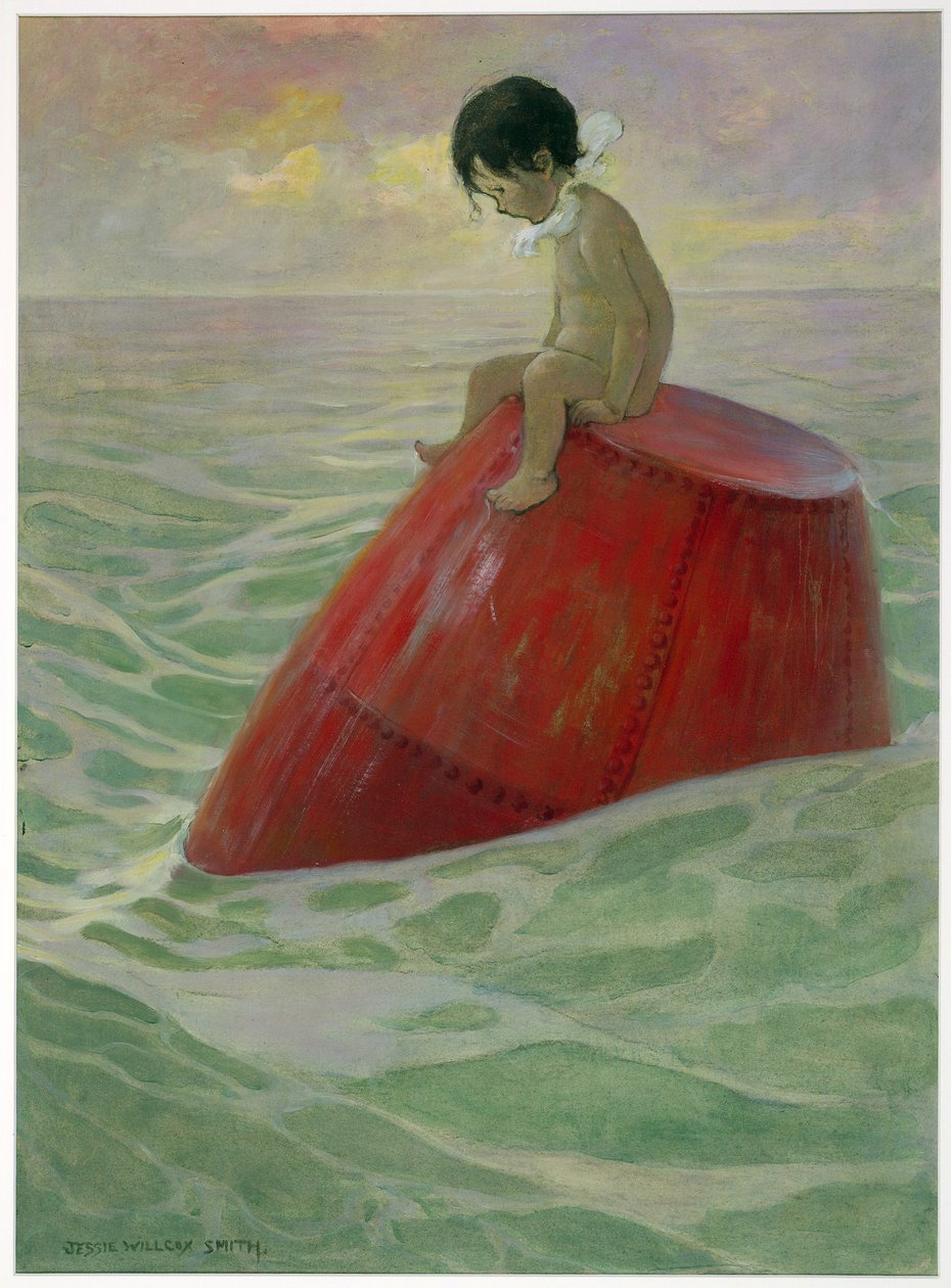 Tom istui poijulla pitkiä päiviä Charles Kingsleyn pubista The Water Babiesista. 1916 (väri litho) tekijältä Jessie Willcox Smith