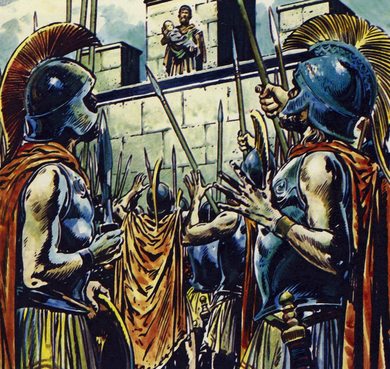 Aleksanteri Suuri oli Makedonian Filip II:n poika (värilitografia). tekijältä Jesus Blasco