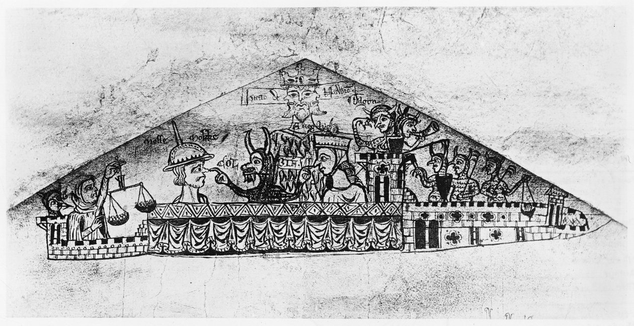 Karikatyyri Englannin juutalaisista, Haggadasta, 1100-1300-luvulta tekijältä Jewish School