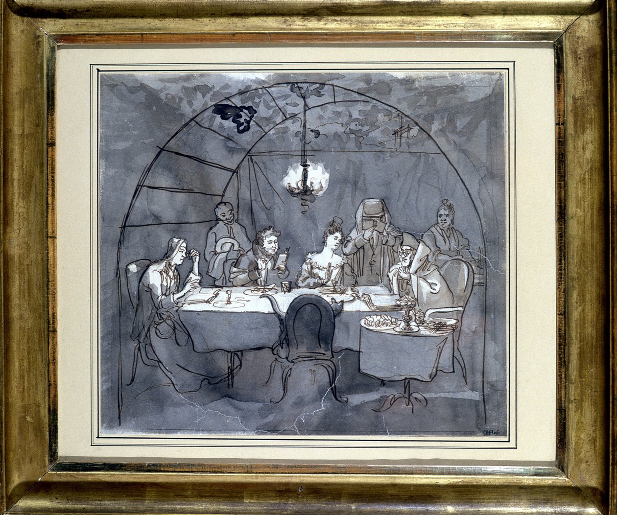 Moses Ulmannin perheen Fête des Cabanes ravintola Kasherissa. Piirustus paperille, kynäpesu 1831 35,5 x 31,3 cm. (JM 189) Jewish Museum Basel, Sveitsi. tekijältä Jewish School
