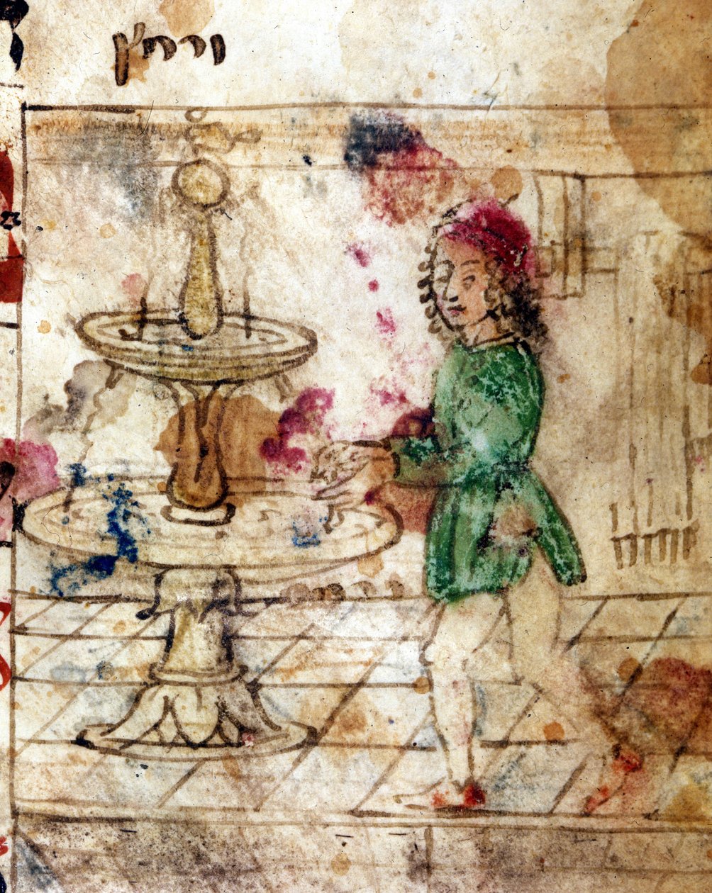 Juutalaisuus: rituaalipesu. Miniatyyri otettu hepreankielisen Machazorin sivulta. 15-luvulla. Biblioteca Palatina, Parma tekijältä Jewish School