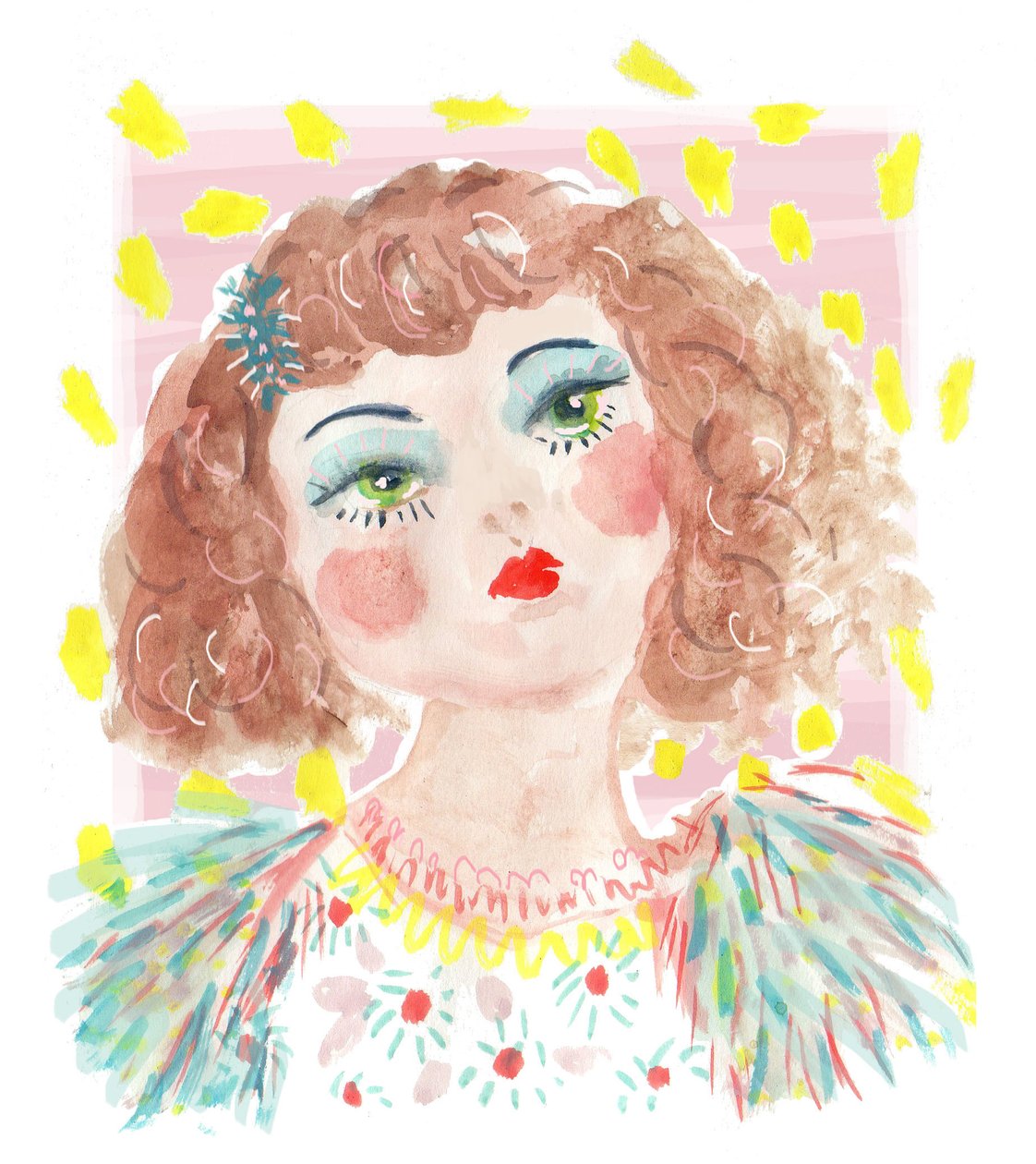 Vintage Doll 2, 2014 (akvarelli paperille) tekijältä Jo Chambers