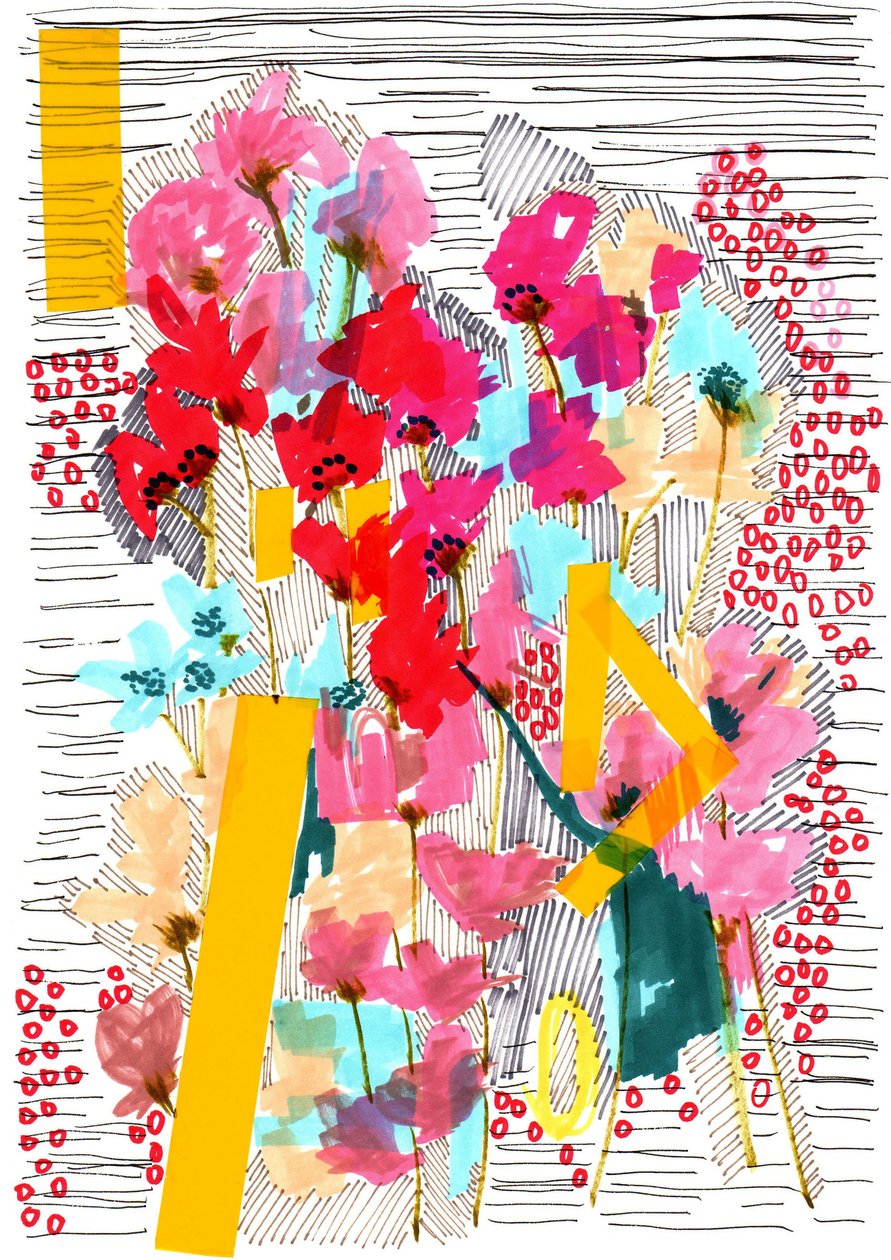 Floral Doodle 3, 2013 (kynä, muste, kollaasi ja paperi). tekijältä Jo Chambers