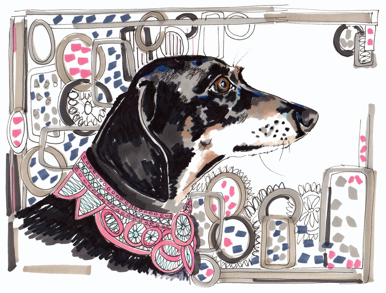 Lacey The Dachshund, 2013, (kynä, muste paperille) tekijältä Jo Chambers
