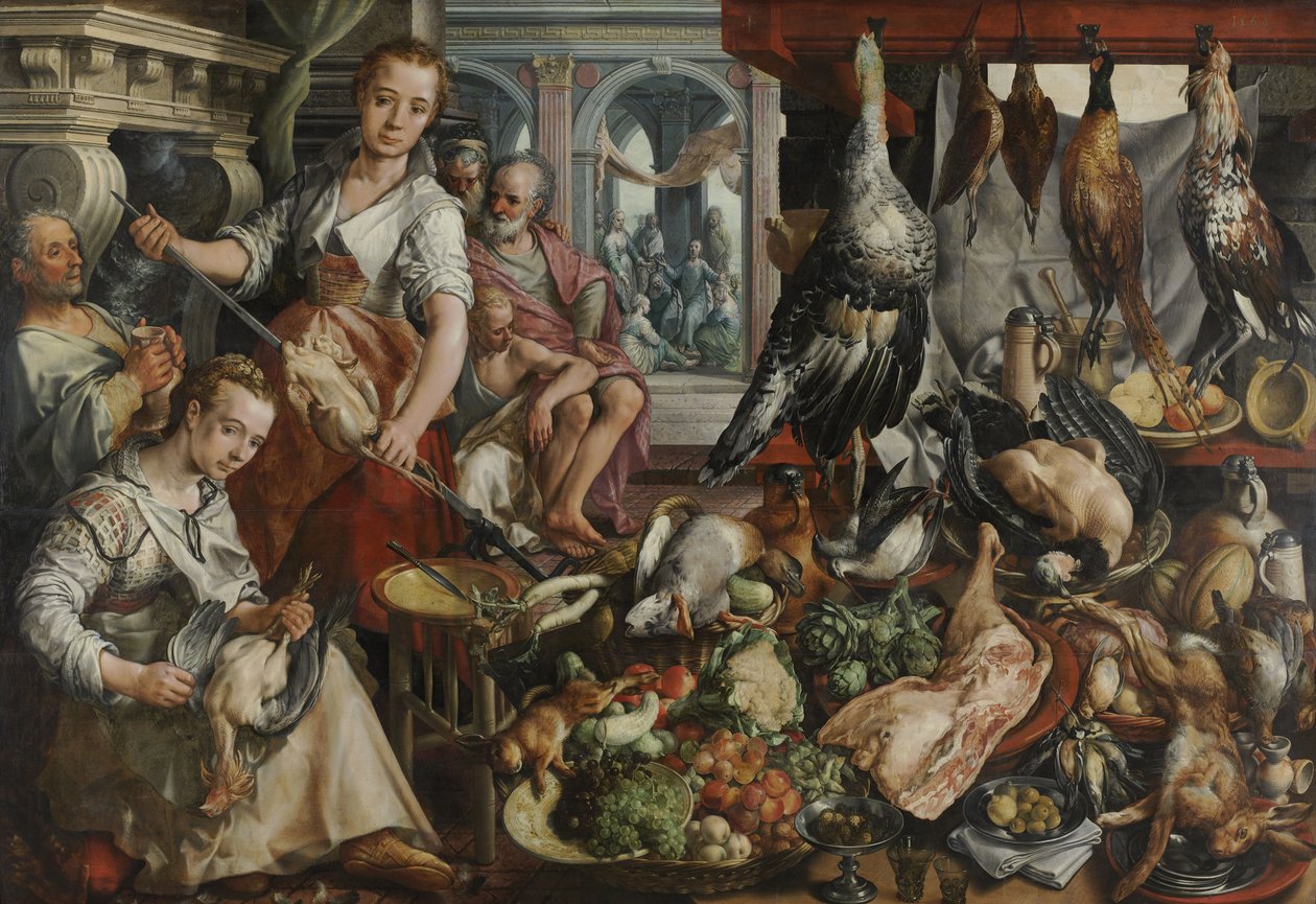 Hyvin varustettu keittiö, 1566 tekijältä Joachim Beuckelaer
