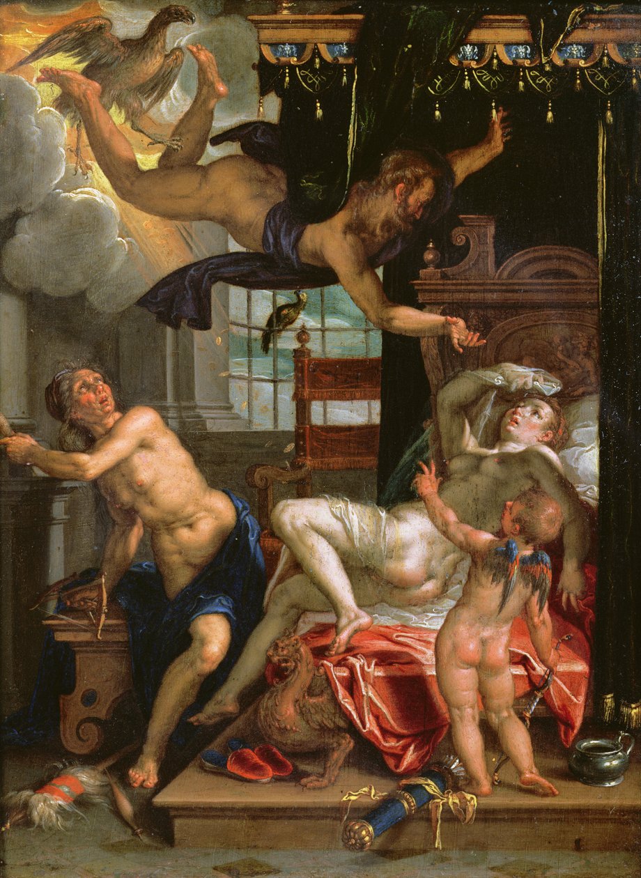 Jupiter ja Danae (öljy kuparille) tekijältä Joachim Wtewael or Utewael