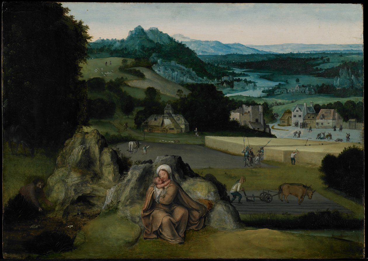The Rest on the Flight to Egypt (The Miraculous Field of Wheat) n. 1518-24 (öljy paneelissa) tekijältä Joachim (workshop of) Patinir