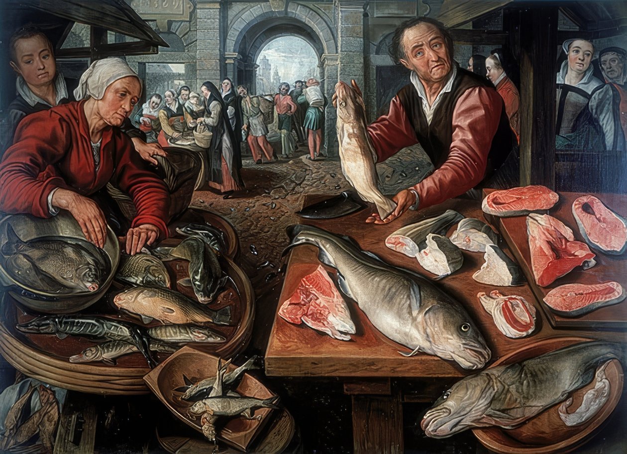 Fischmarkt. 1599 tekijältä Joachim Beuckelaer