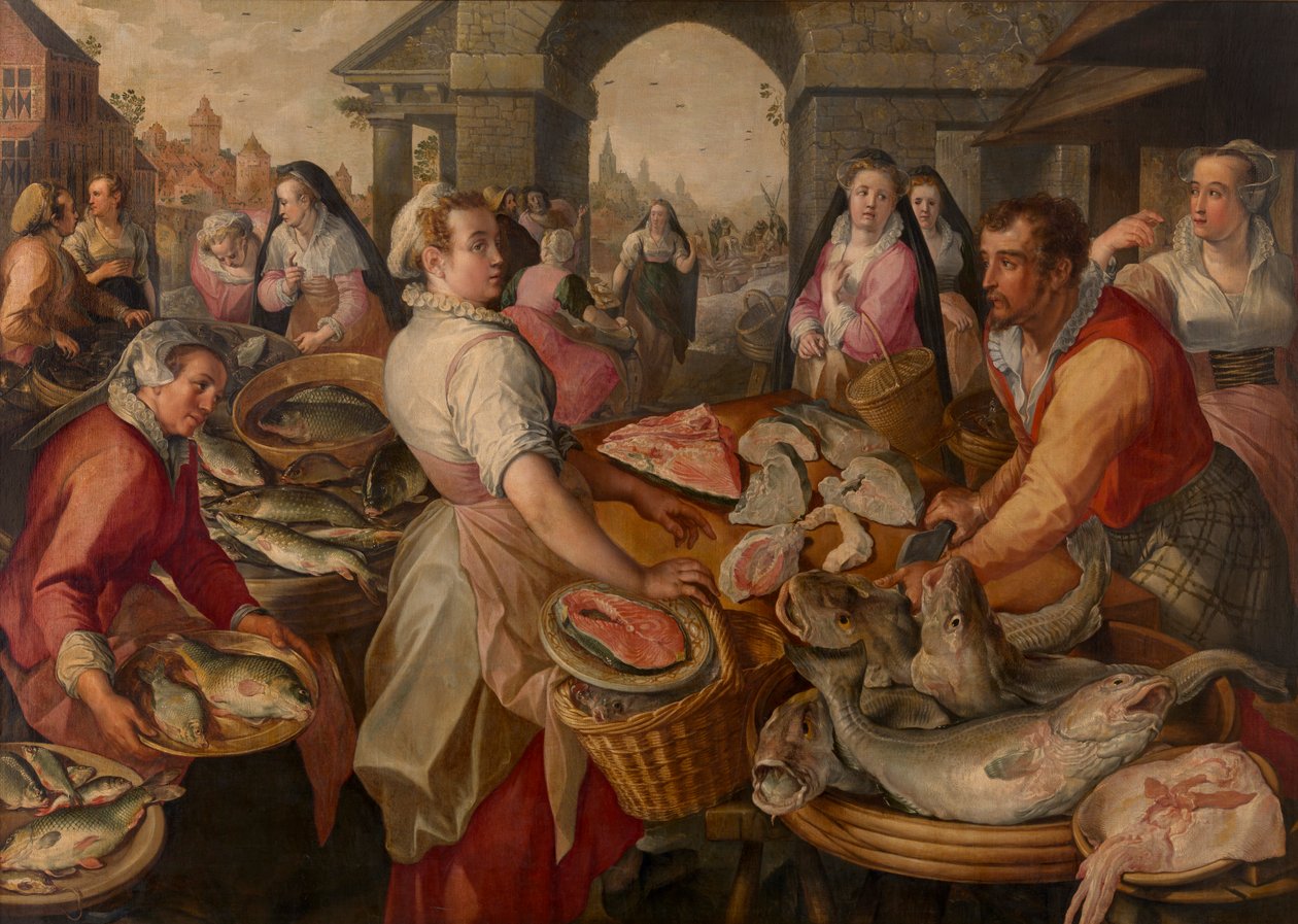 Fishmarket (öljy paneelissa) tekijältä Joachim Beuckelaer