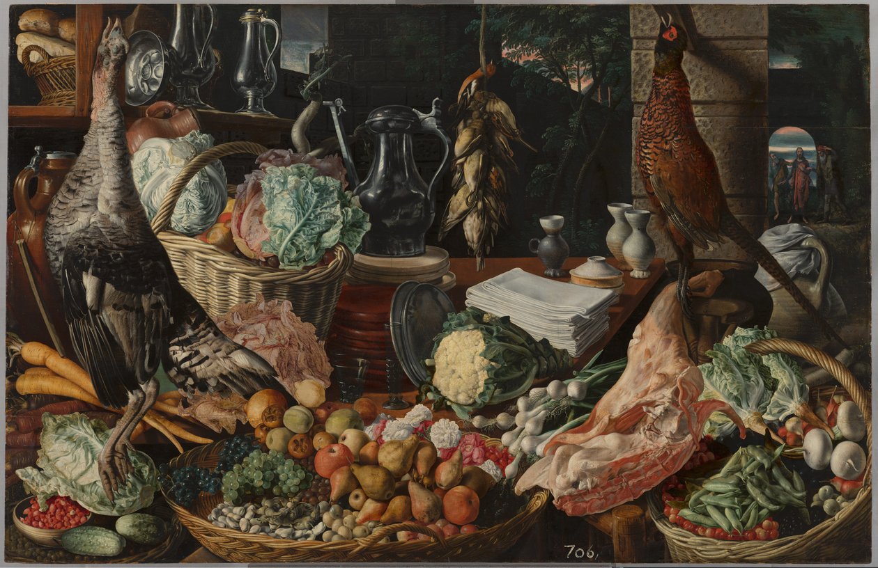 Keittiökohtaus Kristuksen kanssa Emmauksessa, n. 1560-1565 tekijältä Joachim Beuckelaer