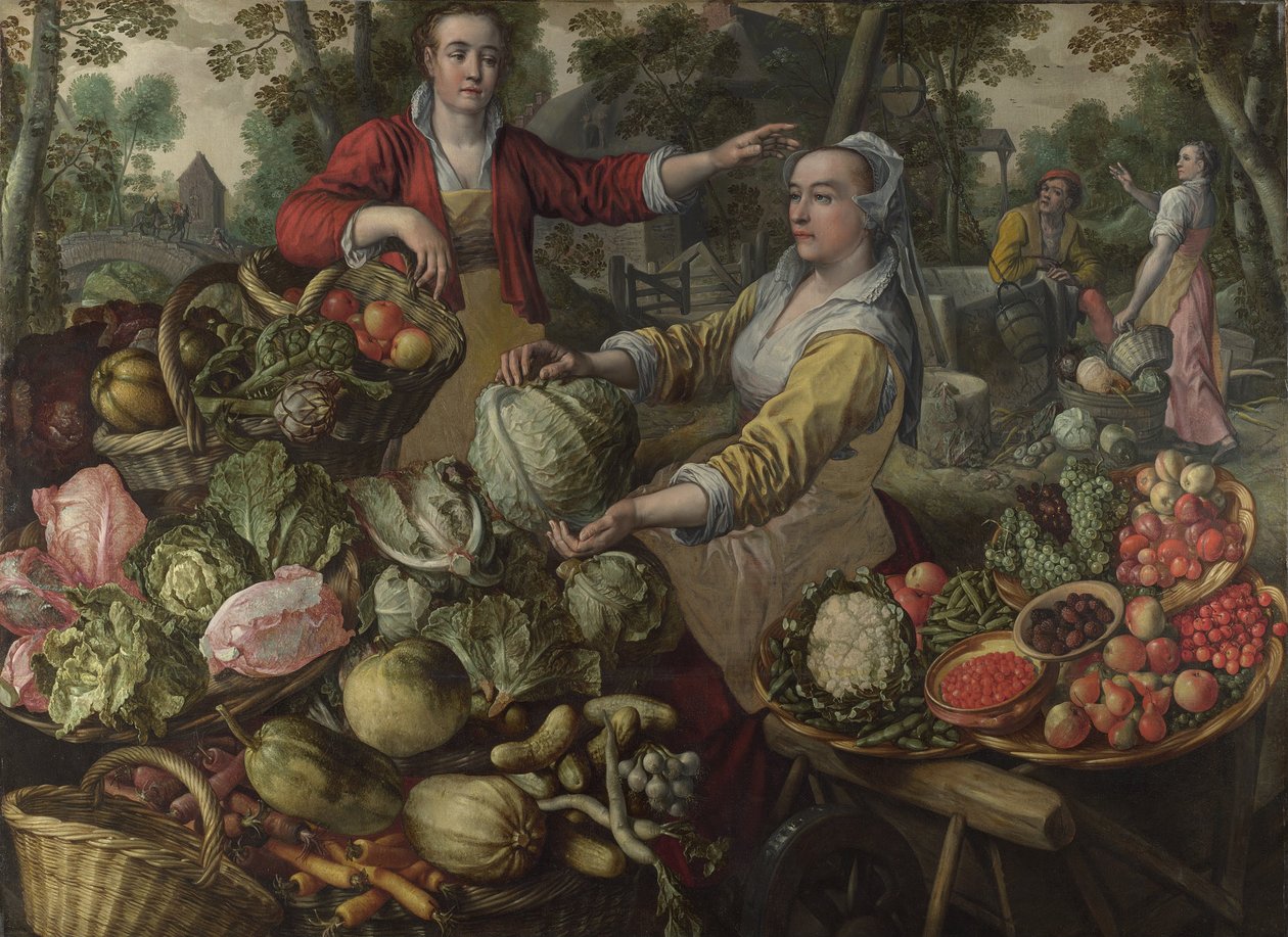 Neljä elementtiä: Maa. Hedelmä- ja vihannesmarkkinat lento Egyptiin taustalla - kirjoittanut Beuckelaer (Beuckelaer), Joachim (1533-1574) - 1569 National Gallery, Lontoo tekijältä Joachim Beuckelaer