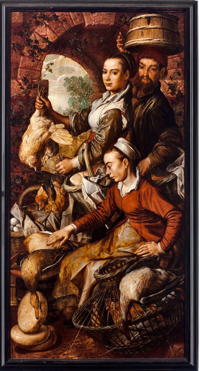 Siipikarjaa ja munia myyvät torikauppiaat - Joachim Beuckelaerin (1533-1574) maalaus 1564 Koko 203x103 cm Genes, Musei di Strada Nuova tekijältä Joachim Beuckelaer
