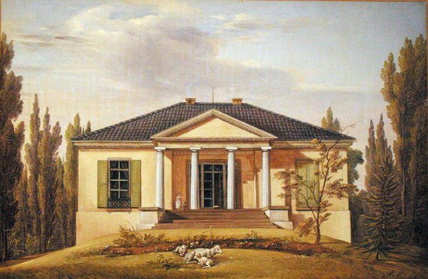 Maalaistalo, 1829 (öljy paperille asetettu kartongille) tekijältä Joachim Faber