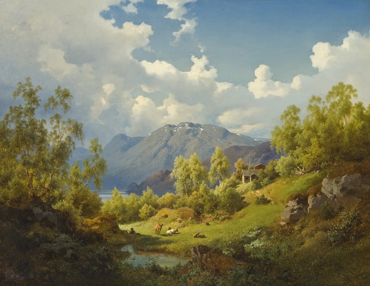 Maisema, aihe Nummen laaksosta Norjassa, 1850 tekijältä Joachim Frich