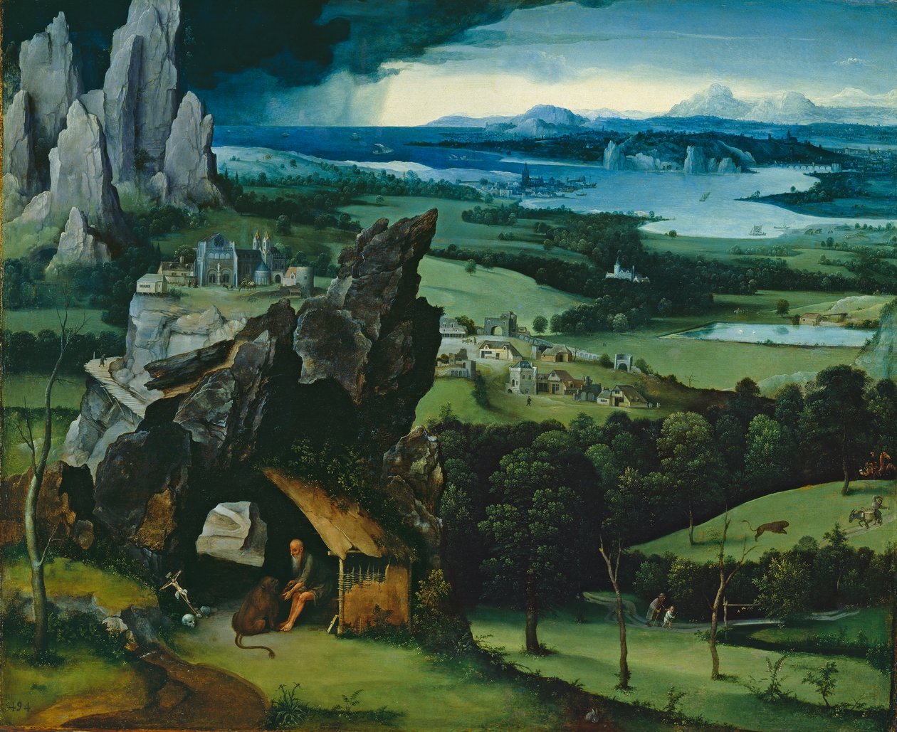 Maisema Pyhän Hieronymuksen kanssa, 1516-7 tekijältä Joachim Patenier
