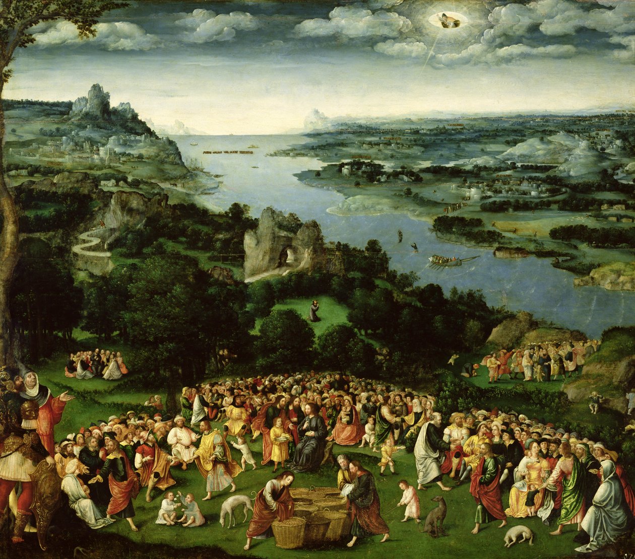 Viidentuhannen ruokinta (öljy paneelissa) tekijältä Joachim Patenier