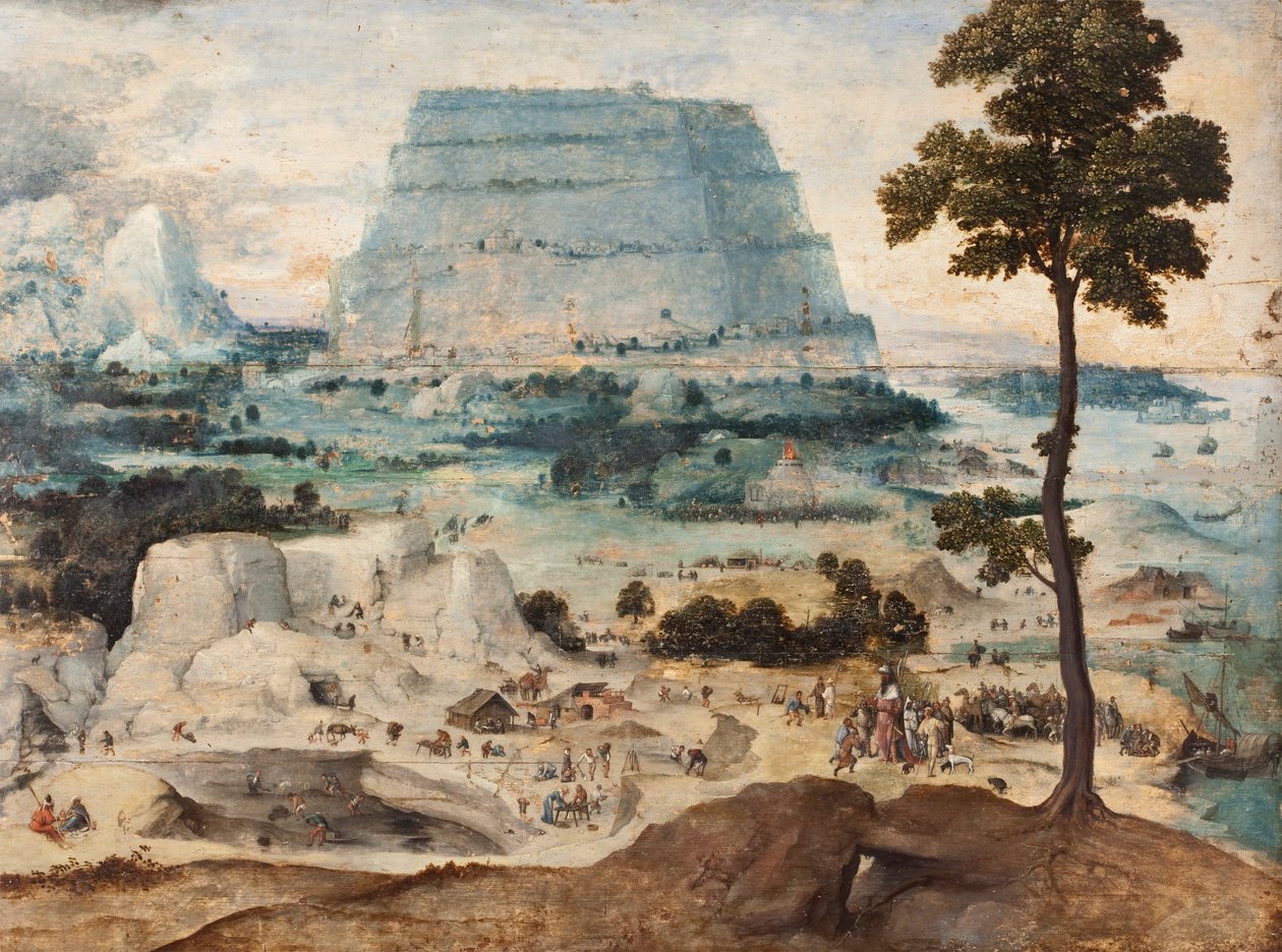 Baabelin tornin rakentaminen, noin 1550 (öljy paneelille). tekijältä Joachim Patinir