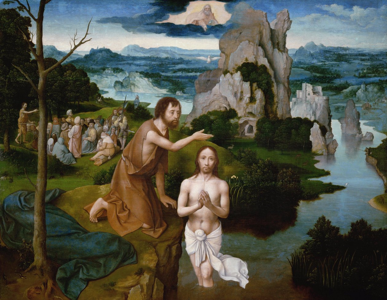 Kristuksen kaste (yksityiskohta). Joachim Patinirin (Patinier, Patenier) maalaus (1480-1524) tekijältä Joachim Patinir